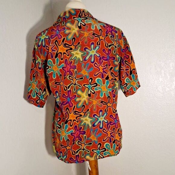 Y.LE.V Vtg Silk Vibrant Abstract Women's Button Down Shirt Size 8 - Picture 4 of 9